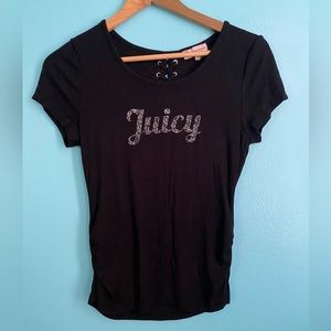 Juicy Couture Women’s Black T-Shirt with Bedazzled Logo Size M